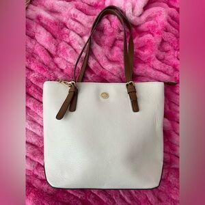Anne Klein White Tote Purse with Brown Straps